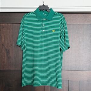 Masters Tech Men’s Vintage Green Stripe Polo Size Large